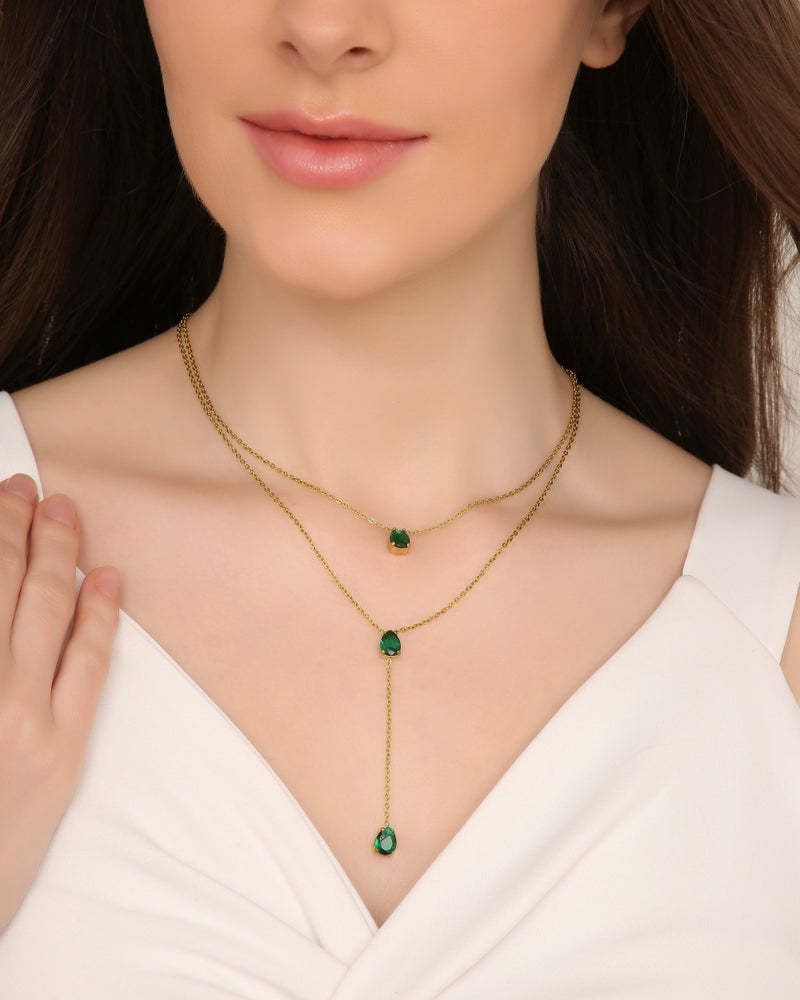 TAAHIRA Double Layered Emerald stone Neckalce - Image 4